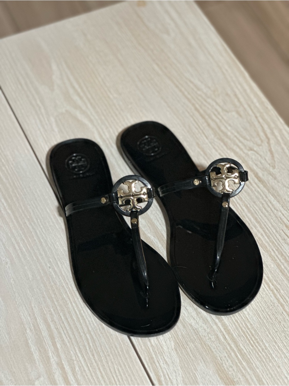 Tory Burch Miller Logo Black Jelly Thong Sandals